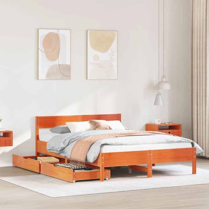 Casa si Gradina - Mobilier - Paturi si accesorii - Paturi - Cadru pat fara saltea, maro ceruit, 135x190 cm, lemn masiv pin - Infinity.ro