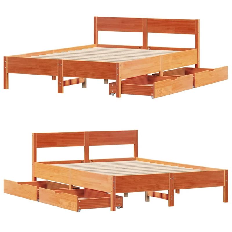 Casa si Gradina - Mobilier - Paturi si accesorii - Paturi - Cadru pat fara saltea, maro ceruit, 135x190 cm, lemn masiv pin - Infinity.ro