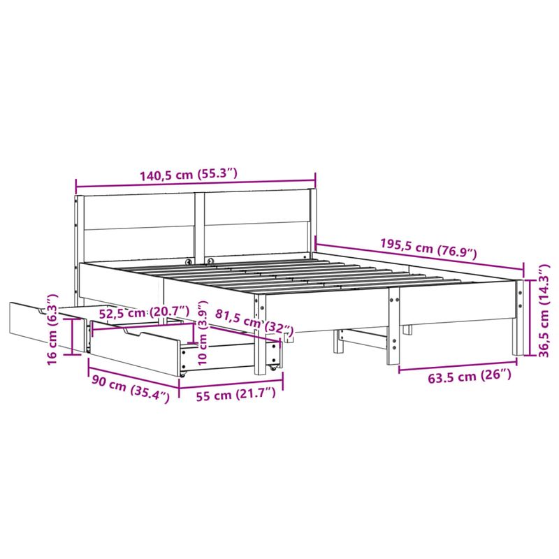 Casa si Gradina - Mobilier - Paturi si accesorii - Paturi - Cadru pat fara saltea, maro ceruit, 135x190 cm, lemn masiv pin - Infinity.ro