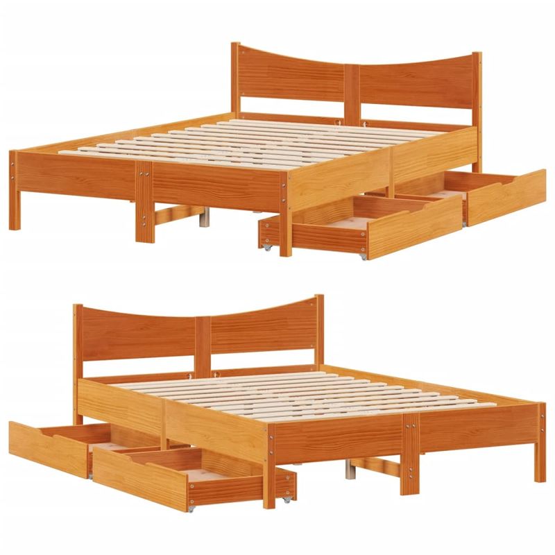 Casa si Gradina - Mobilier - Paturi si accesorii - Paturi - Cadru pat cu sertare maro ceruit, 120x200 cm, lemn masiv de pin - Infinity.ro