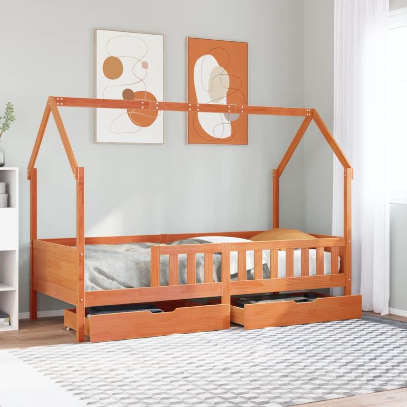 Casa si Gradina - Mobilier - Paturi si accesorii - Paturi - Cadru de pat pentru copii cu sertare, 90x190 cm, lemn masiv pin - Infinity.ro