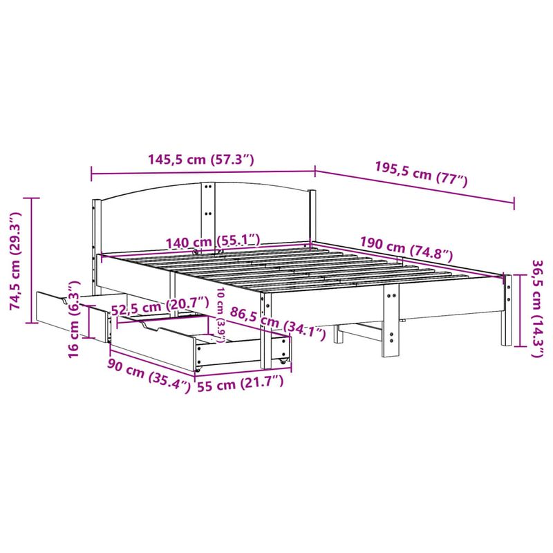 Casa si Gradina - Mobilier - Paturi si accesorii - Paturi - Cadru de pat fara saltea, alb, 140x190 cm, lemn masiv de pin - Infinity.ro