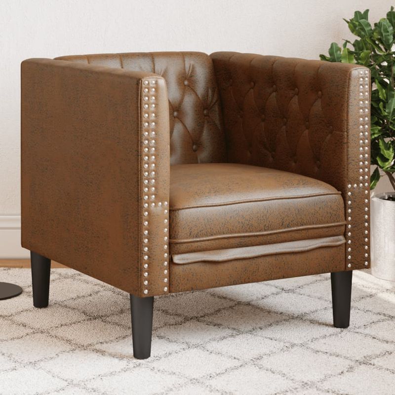 Casa si Gradina - Mobilier - Scaune si fotolii - Fotolii - Fotoliu Chesterfield, maro, piele intoarsa ecologica - Infinity.ro