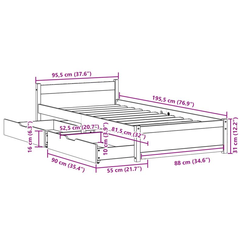 Casa si Gradina - Mobilier - Paturi si accesorii - Paturi - Cadru pat fara saltea, alb, 90x190 cm, lemn masiv de pin - Infinity.ro
