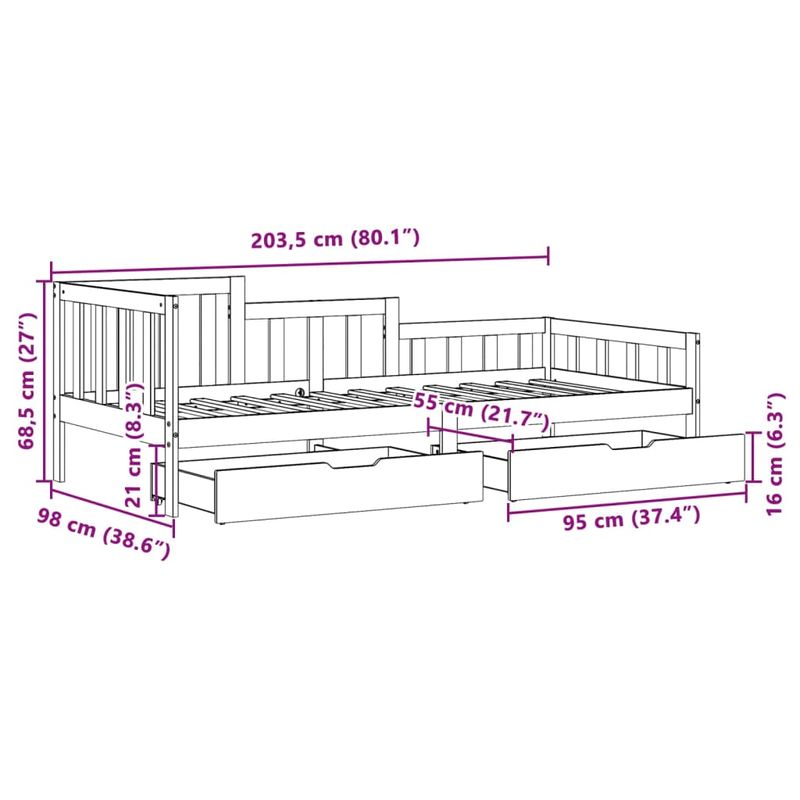 Casa si Gradina - Mobilier - Paturi si accesorii - Paturi - Pat de zi cu sertare, 90x190 cm, lemn masiv de pin - Infinity.ro