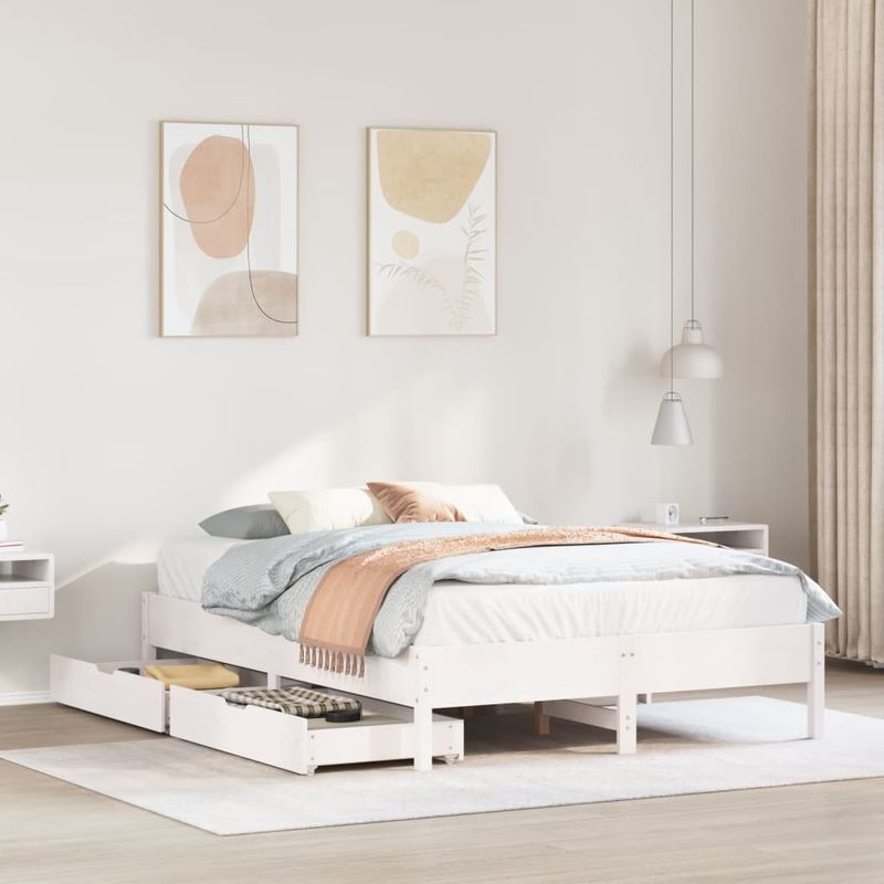 Casa si Gradina - Mobilier - Paturi si accesorii - Paturi - Cadru de pat fara saltea, alb, 160x200 cm, lemn masiv pin - Infinity.ro