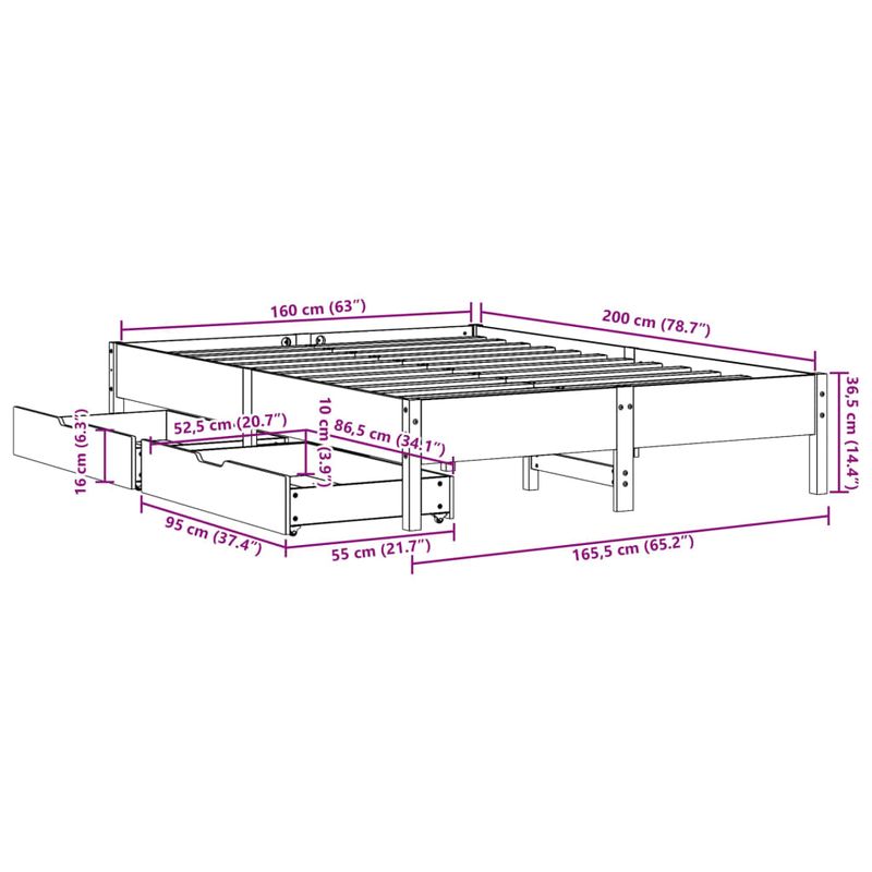 Casa si Gradina - Mobilier - Paturi si accesorii - Paturi - Cadru de pat fara saltea, alb, 160x200 cm, lemn masiv pin - Infinity.ro