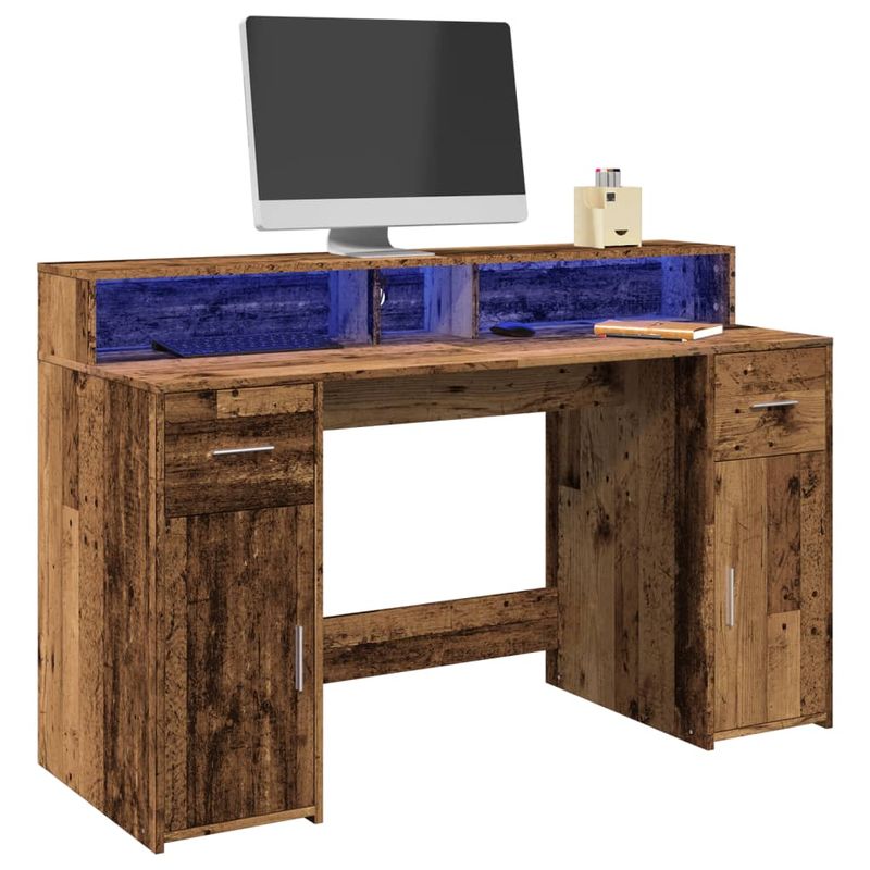 Casa si Gradina - Mobilier - Mese si birouri - Birouri - Birou cu lumini LED, lemn vechi, 140x55x91 cm, lemn prelucrat - Infinity.ro