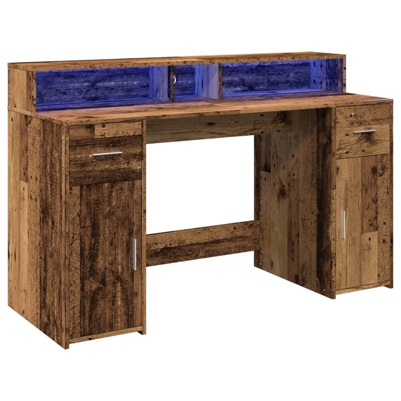 Casa si Gradina - Mobilier - Mese si birouri - Birouri - Birou cu lumini LED, lemn vechi, 140x55x91 cm, lemn prelucrat - Infinity.ro