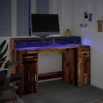 Casa si Gradina - Mobilier - Mese si birouri - Birouri - Birou cu lumini LED, lemn vechi, 140x55x91 cm, lemn prelucrat - Infinity.ro