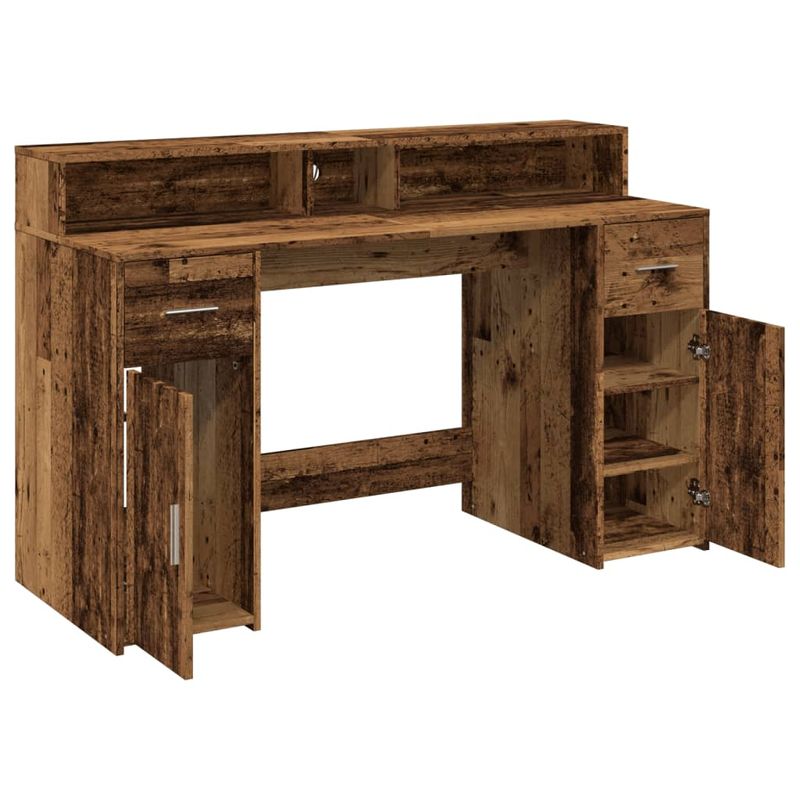 Casa si Gradina - Mobilier - Mese si birouri - Birouri - Birou cu lumini LED, lemn vechi, 140x55x91 cm, lemn prelucrat - Infinity.ro