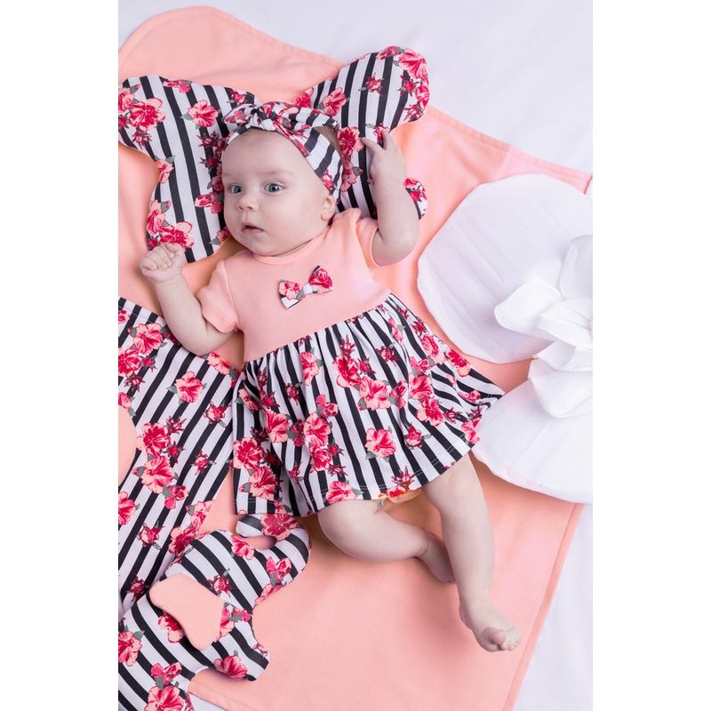 Fashion, accesorii si bijuterii - Copii - Imbracaminte copii - Body-uri copii - Body rochita de bumbac cu maneca scurta (184159) Nicol Nana Dungi/Flori/Roz mar. 62 - Infinity.ro