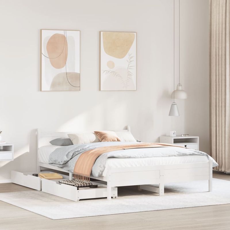 Casa si Gradina - Mobilier - Paturi si accesorii - Paturi - Cadru de pat fara saltea, alb, 120x190 cm, lemn masiv pin - Infinity.ro