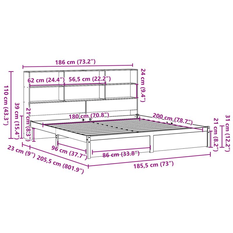 Casa si Gradina - Mobilier - Paturi si accesorii - Paturi - Pat cu biblioteca fara saltea, 180x200 cm, lemn masiv de pin - Infinity.ro
