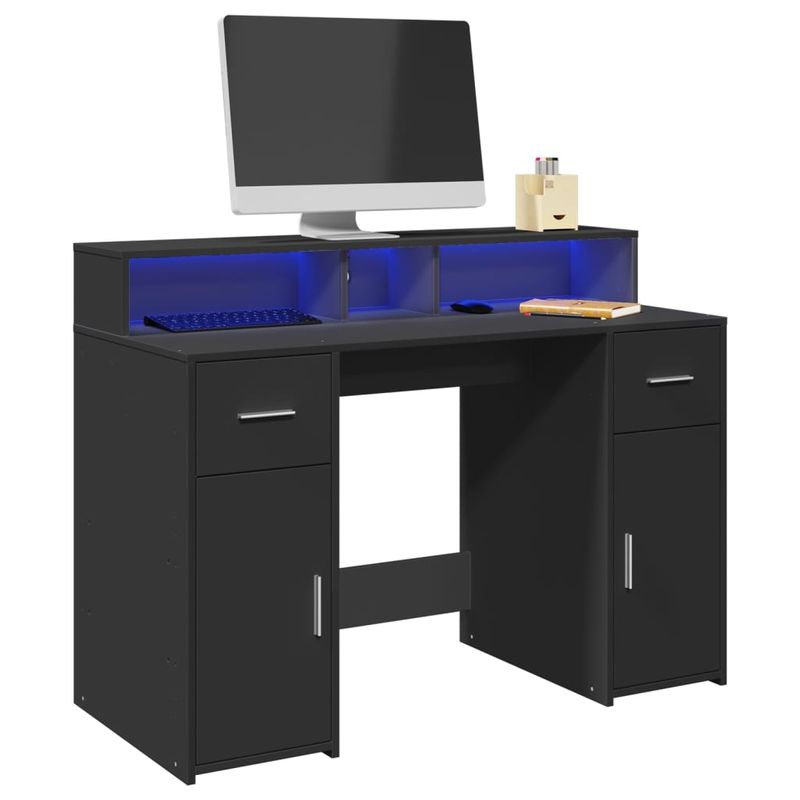 Casa si Gradina - Mobilier - Mese si birouri - Birouri - Birou cu lumini LED, negru, 120x55x91 cm, lemn prelucrat - Infinity.ro