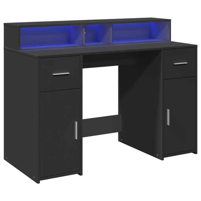 Casa si Gradina - Mobilier - Mese si birouri - Birouri - Birou cu lumini LED, negru, 120x55x91 cm, lemn prelucrat - Infinity.ro