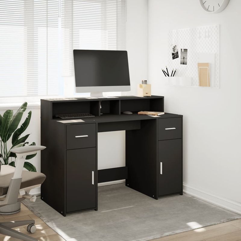 Casa si Gradina - Mobilier - Mese si birouri - Birouri - Birou cu lumini LED, negru, 120x55x91 cm, lemn prelucrat - Infinity.ro