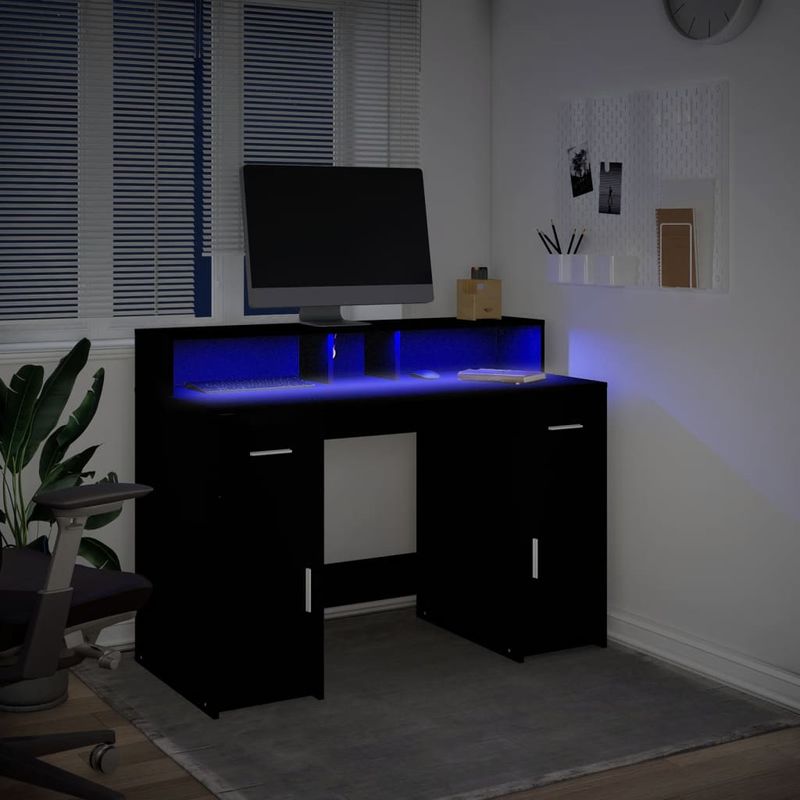 Casa si Gradina - Mobilier - Mese si birouri - Birouri - Birou cu lumini LED, negru, 120x55x91 cm, lemn prelucrat - Infinity.ro
