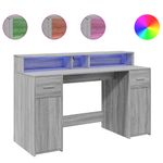 Casa si Gradina - Mobilier - Mese si birouri - Birouri - Birou cu lumini LED, gri sonoma, 140x55x91 cm, lemn prelucrat - Infinity.ro