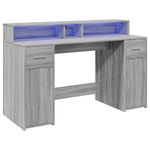 Casa si Gradina - Mobilier - Mese si birouri - Birouri - Birou cu lumini LED, gri sonoma, 140x55x91 cm, lemn prelucrat - Infinity.ro