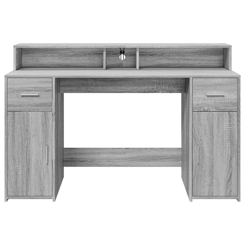 Casa si Gradina - Mobilier - Mese si birouri - Birouri - Birou cu lumini LED, gri sonoma, 140x55x91 cm, lemn prelucrat - Infinity.ro