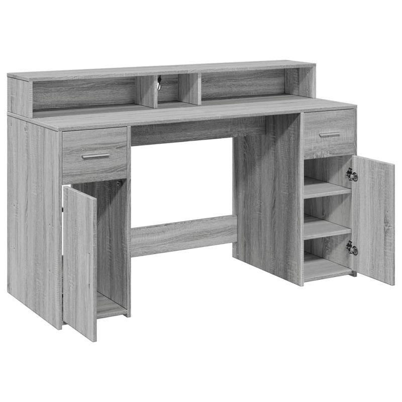 Casa si Gradina - Mobilier - Mese si birouri - Birouri - Birou cu lumini LED, gri sonoma, 140x55x91 cm, lemn prelucrat - Infinity.ro