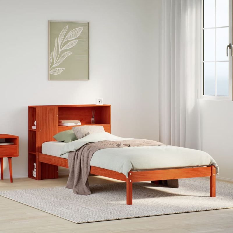 Casa si Gradina - Mobilier - Paturi si accesorii - Paturi - Pat biblioteca fara saltea maro ceruit 75x190 cm lemn masiv pin - Infinity.ro
