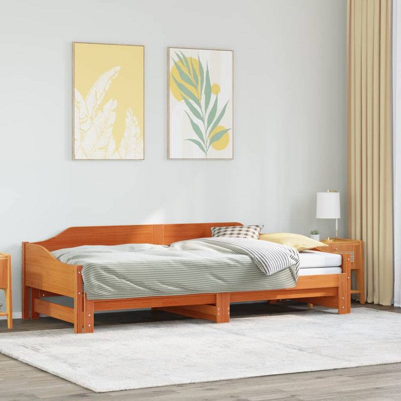 Casa si Gradina - Mobilier - Paturi si accesorii - Paturi - Pat de zi cu extensie, maro ceruit, 90x190cm, lemn masiv de pin - Infinity.ro