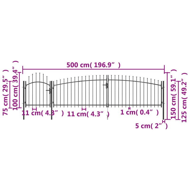Casa si Gradina - Gradina si terasa - Garduri, panouri si accesorii - Poarta gard pentru gradina cu varf sulita, negru 5 x 1,5 m - Infinity.ro
