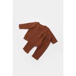 Fashion, accesorii si bijuterii - Copii - Imbracaminte copii - Body-uri copii - Set bluzita petrecuta si pantaloni lungi din muselina, BabyCosy, 100% bumbac organic, Caramiziu (Marime: 9-12 luni) - Infinity.ro