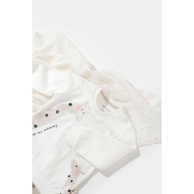Fashion, accesorii si bijuterii - Copii - Imbracaminte copii - Body-uri copii - Set bluzita cu maneca lunga si pantaloni lungi Girafa, BabyCosy, 100% bumbac organic, Ecru (Marime: 18-24 Luni) - Infinity.ro