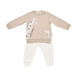 Fashion, accesorii si bijuterii - Copii - Imbracaminte copii - Body-uri copii - Set bluzita cu maneca lunga si pantaloni lungi cu buline Girafa, BabyCosy, 100% bumbac organic, Mink (Marime: 12-18 Luni) - Infinity.ro