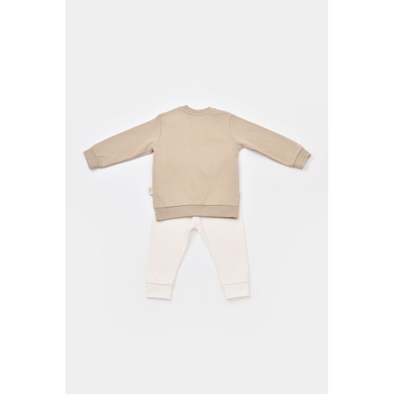 Fashion, accesorii si bijuterii - Copii - Imbracaminte copii - Body-uri copii - Set bluzita cu maneca lunga si pantaloni lungi cu buline Girafa, BabyCosy, 100% bumbac organic, Mink (Marime: 12-18 Luni) - Infinity.ro