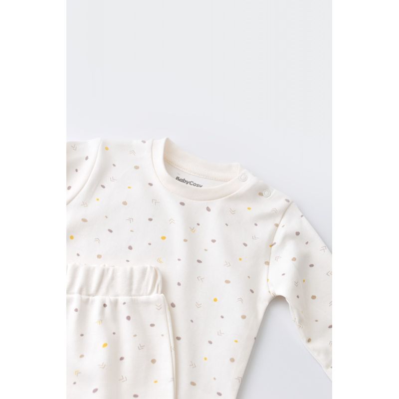 Fashion, accesorii si bijuterii - Copii - Imbracaminte copii - Body-uri copii - Set bluzita cu maneca lunga si pantaloni lungi - bumbac organic 100% - Ecru cu buline, BabyCosy (Marime: 18-24 Luni) - Infinity.ro