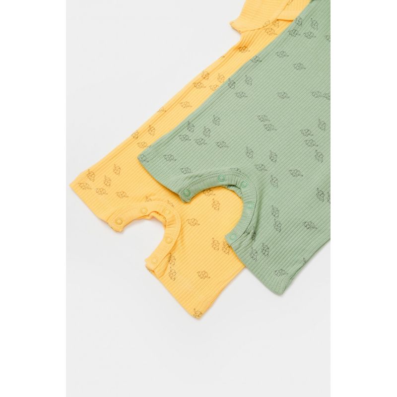 Fashion, accesorii si bijuterii - Copii - Imbracaminte copii - Body-uri copii - Set 2 salopete scurte Printed, BabyCosy, 50% modal+50% bumbac, Lamaie/Verde (Marime: 18-24 Luni) - Infinity.ro