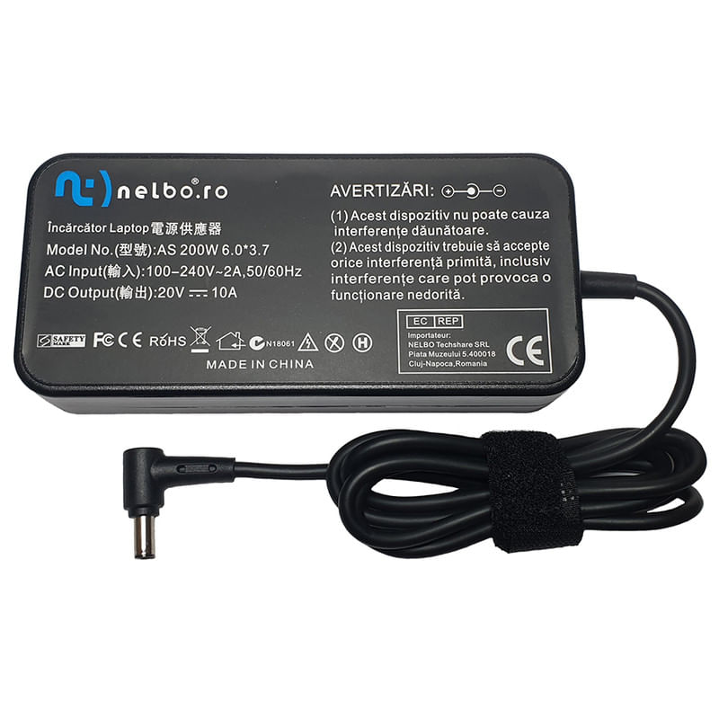 Laptop, Telefoane si Tablete - Laptopuri si accesorii - Accesorii Laptop - Incarcatoare laptop - Incarcator laptop, Nelbo, Zephyrus G15 GA503QE, 200W, 20V, 10A, mufa 6.0x3.7 mm - Infinity.ro
