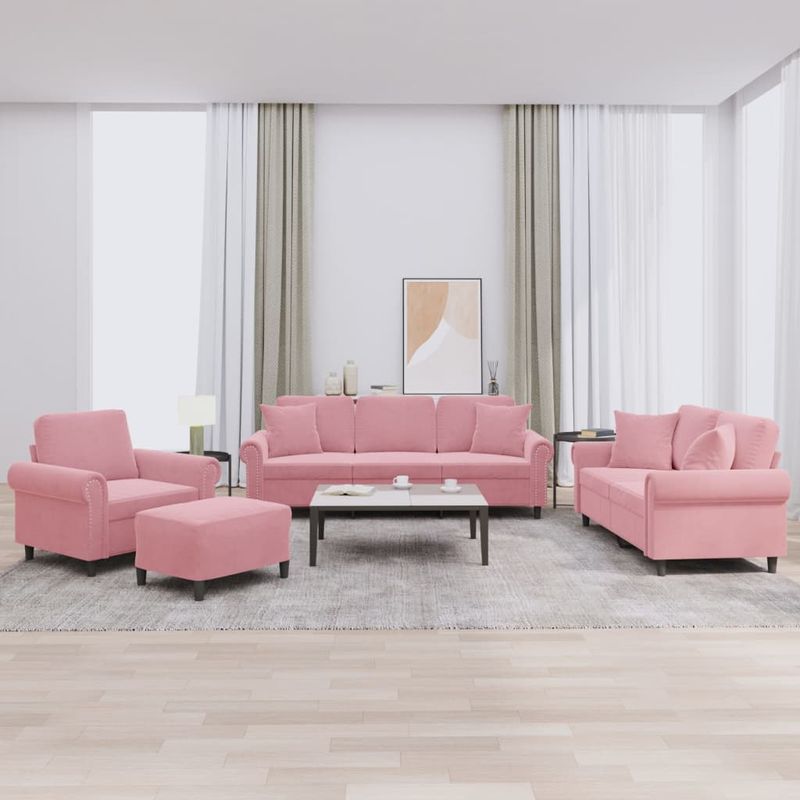 Casa si Gradina - Mobilier - Seturi de mobilier - Seturi living - Set canapea cu perne, 4 piese, roz, catifea - Infinity.ro