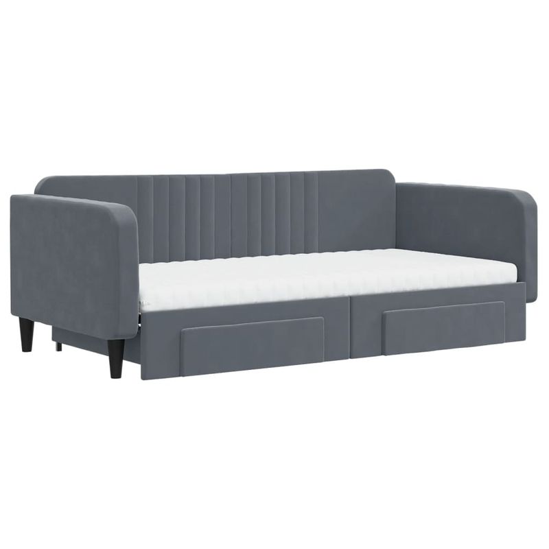 Casa si Gradina - Mobilier - Paturi si accesorii - Paturi - Pat de zi cu extensie si sertare gri inchis 100x200cm catifea - Infinity.ro