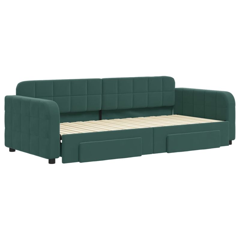 Casa si Gradina - Mobilier - Paturi si accesorii - Paturi - Pat de zi cu extensie si sertare verde inchis 90x200 cm catifea - Infinity.ro