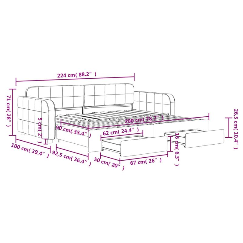 Casa si Gradina - Mobilier - Paturi si accesorii - Paturi - Pat de zi cu extensie si sertare verde inchis 90x200 cm catifea - Infinity.ro