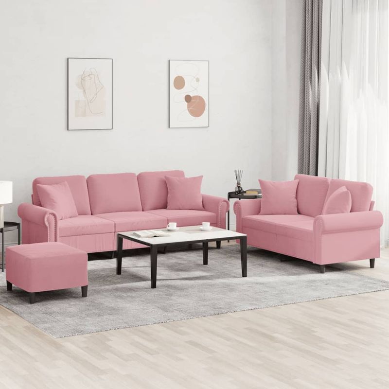Casa si Gradina - Mobilier - Seturi de mobilier - Seturi living - Set canapea cu perne, 3 piese, roz, catifea - Infinity.ro