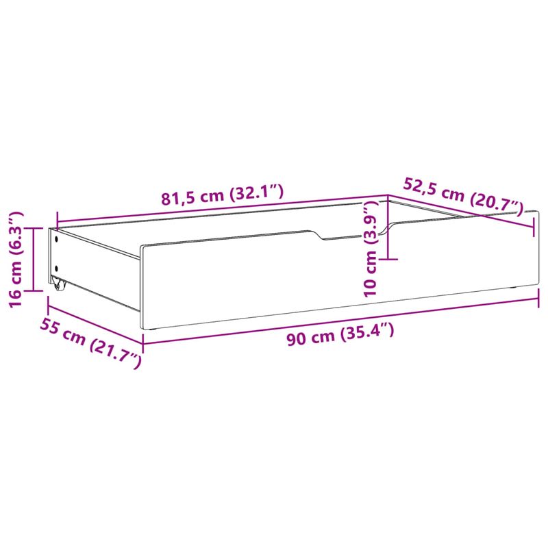 Casa si Gradina - Mobilier - Paturi si accesorii - Accesorii paturi - Sertare de pat cu roti, 2 buc., 90x55x16 cm, lemn masiv de pin - Infinity.ro