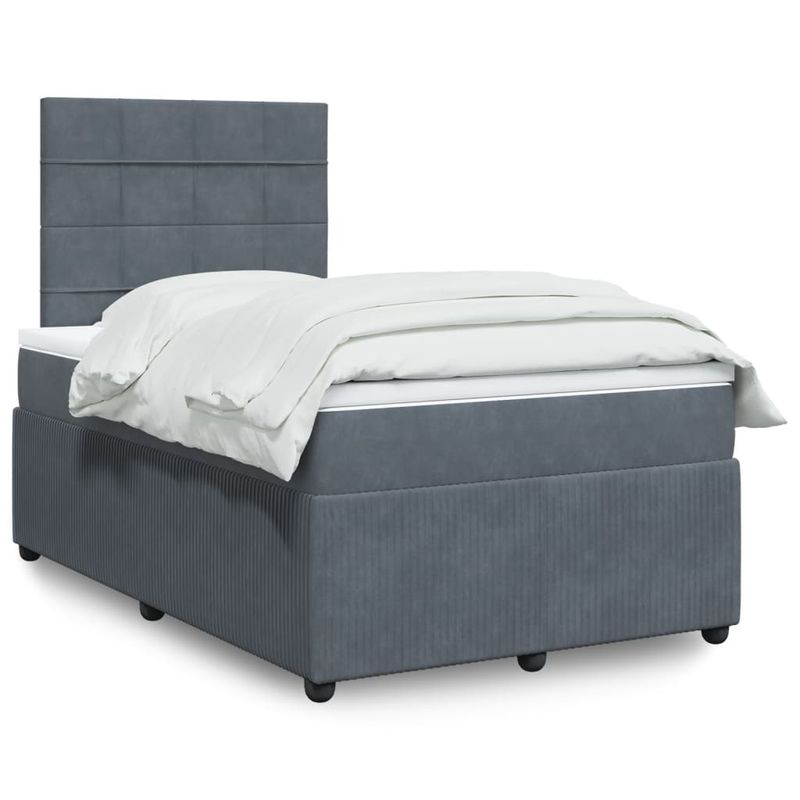 Casa si Gradina - Mobilier - Paturi si accesorii - Paturi - Pat box spring cu saltea, gri inchis, 120x190 cm, catifea - Infinity.ro