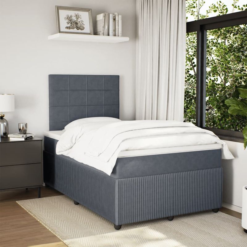 Casa si Gradina - Mobilier - Paturi si accesorii - Paturi - Pat box spring cu saltea, gri inchis, 120x190 cm, catifea - Infinity.ro