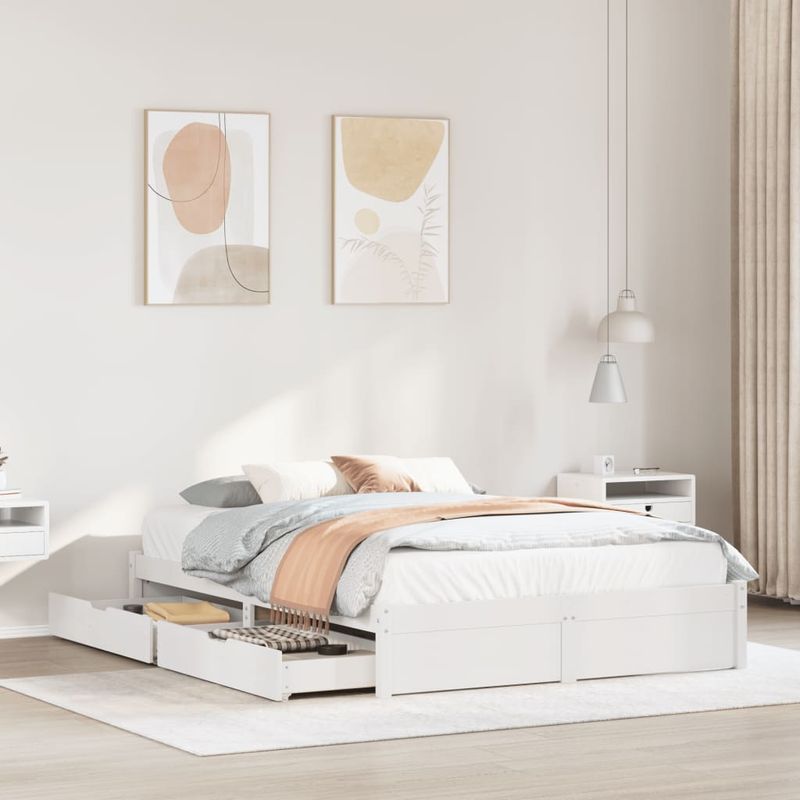 Casa si Gradina - Mobilier - Paturi si accesorii - Paturi - Cadru de pat fara saltea, alb, 150x200 cm, lemn masiv pin - Infinity.ro