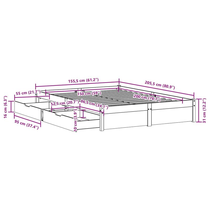Casa si Gradina - Mobilier - Paturi si accesorii - Paturi - Cadru de pat fara saltea, alb, 150x200 cm, lemn masiv pin - Infinity.ro