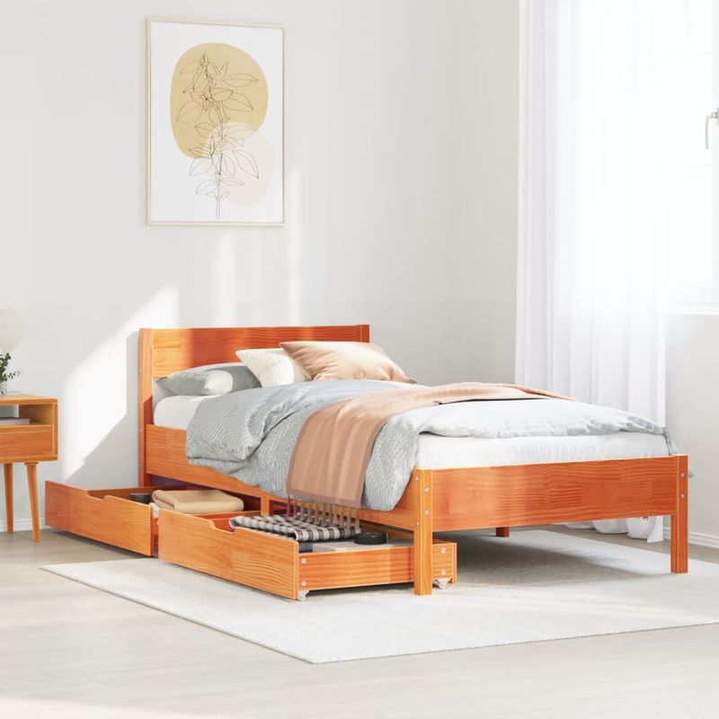 Casa si Gradina - Mobilier - Paturi si accesorii - Paturi - Pat de zi fara saltea, maro ceruit, 90x200 cm, lemn masiv pin - Infinity.ro