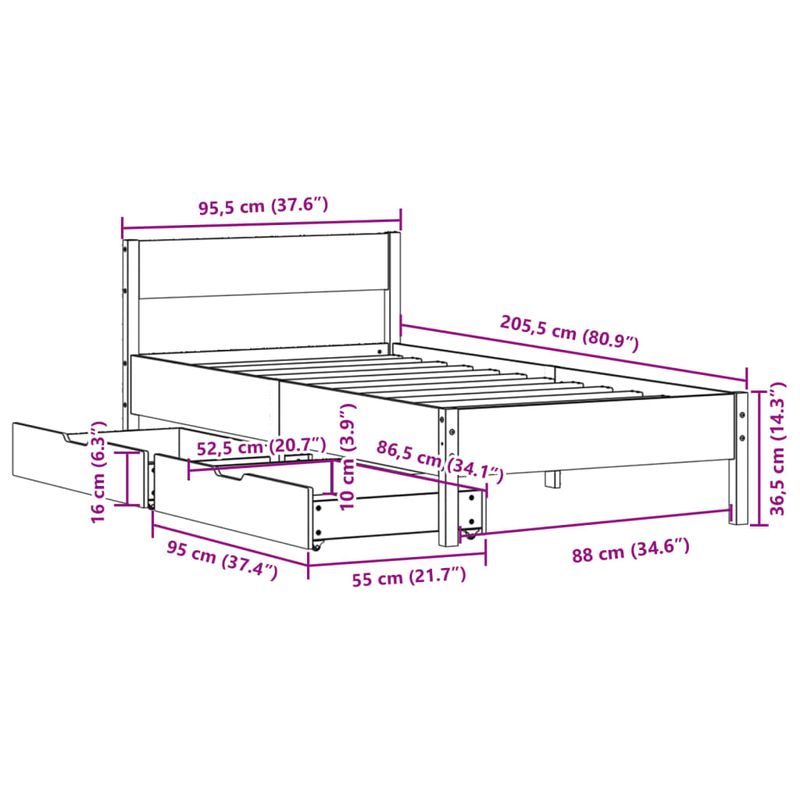 Casa si Gradina - Mobilier - Paturi si accesorii - Paturi - Pat de zi fara saltea, maro ceruit, 90x200 cm, lemn masiv pin - Infinity.ro