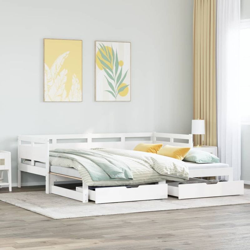 Casa si Gradina - Mobilier - Paturi si accesorii - Paturi - Pat de zi cu extensie/sertare, alb, 90x200 cm, lemn masiv pin - Infinity.ro