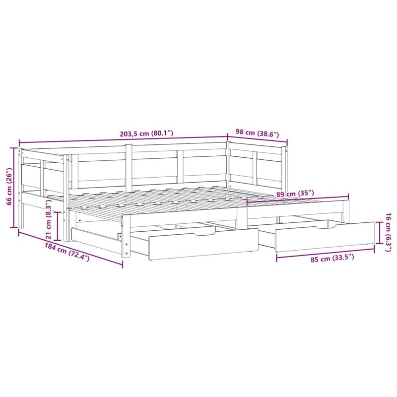 Casa si Gradina - Mobilier - Paturi si accesorii - Paturi - Pat de zi cu extensie/sertare, alb, 90x200 cm, lemn masiv pin - Infinity.ro